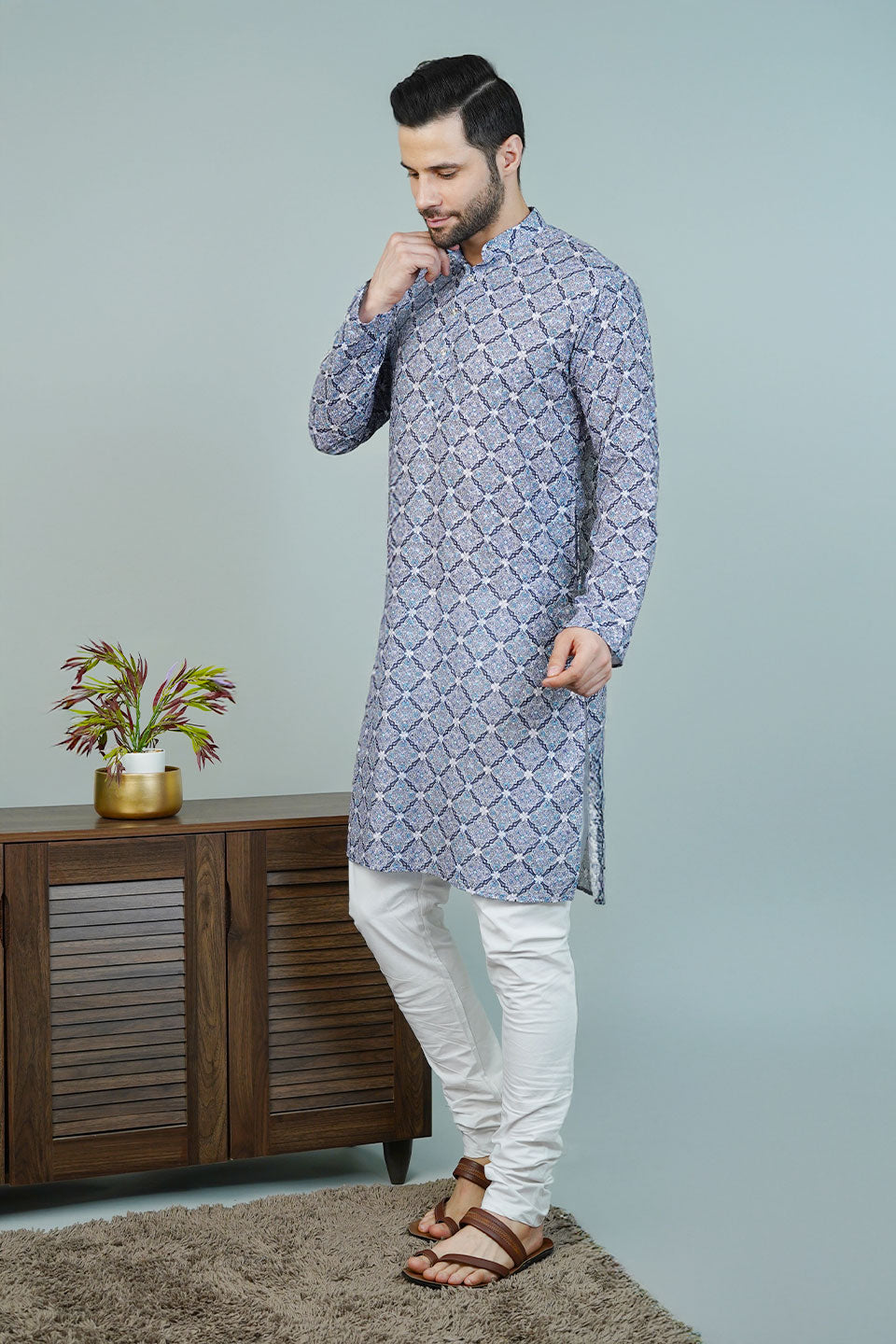 Cotton Blue Long Kurtas