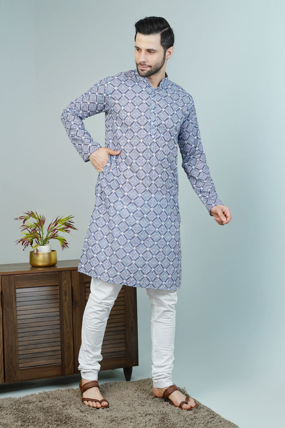 Cotton Blue Long Kurtas