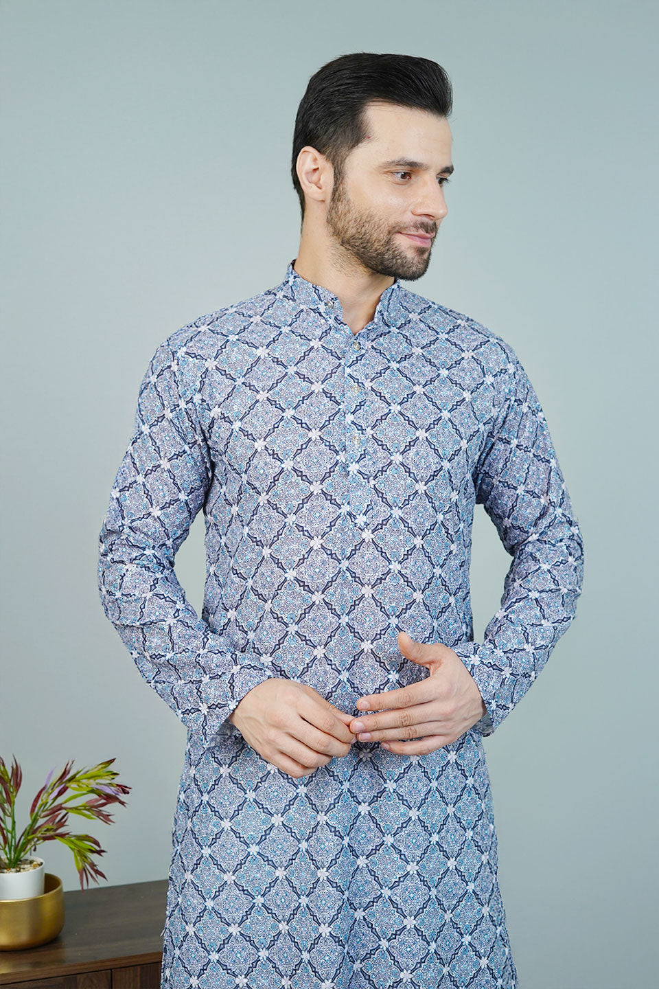 Cotton Blue Long Kurtas