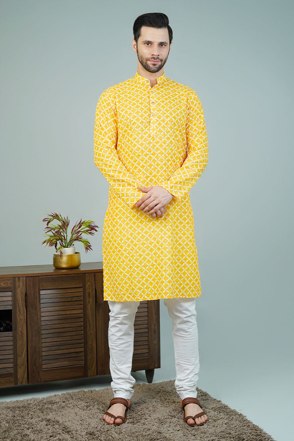 Cotton Yellow Long Kurtas