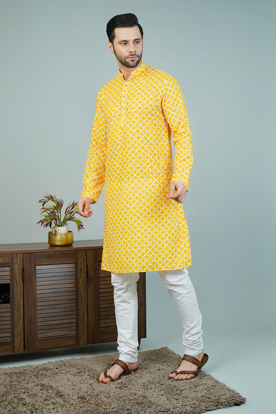 Cotton Yellow Long Kurtas