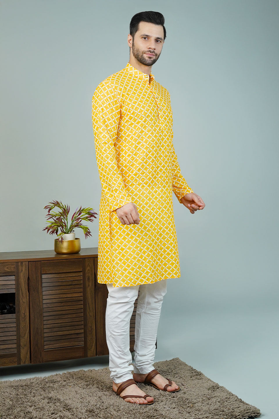 Cotton Yellow Long Kurtas