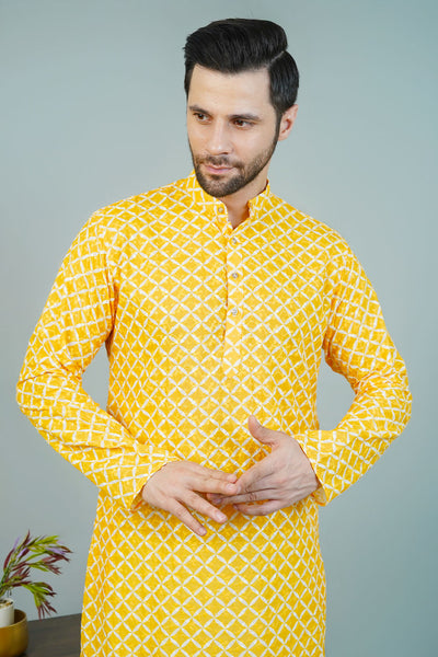 Cotton Yellow Long Kurtas