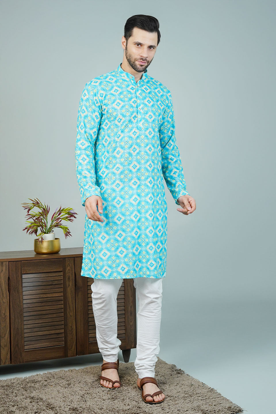 Cotton Blue Long Kurtas