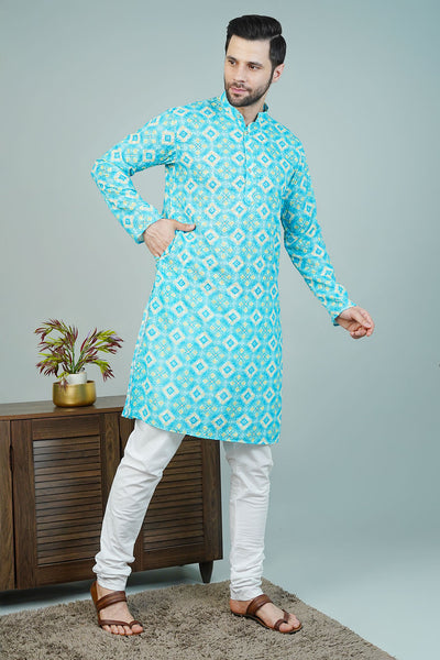 Cotton Blue Long Kurtas