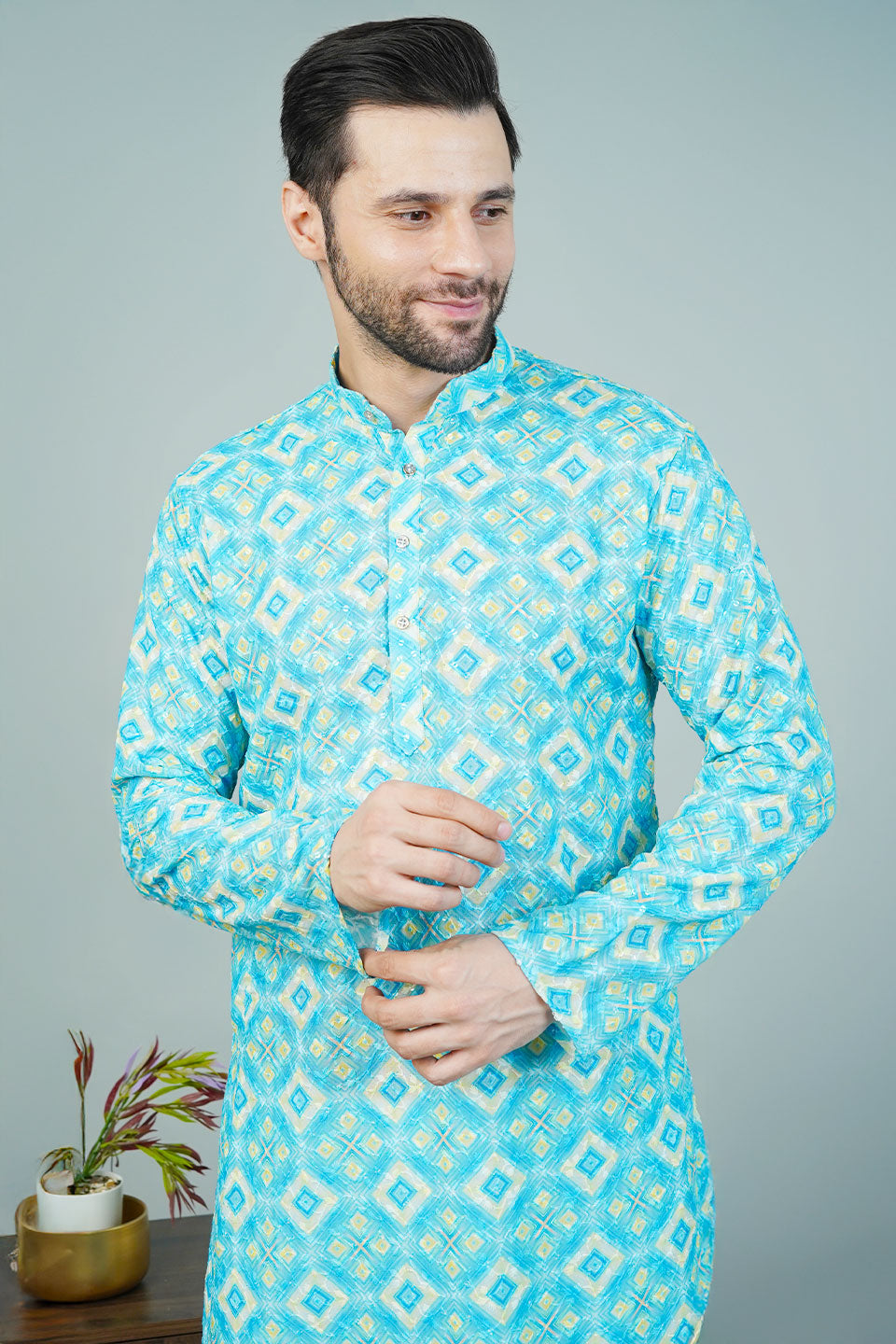 Cotton Blue Long Kurtas