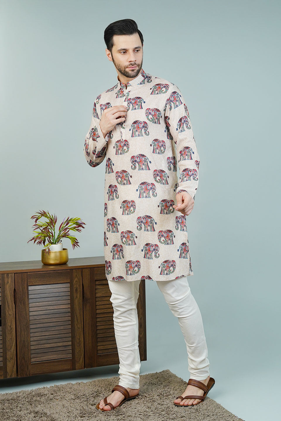 Cotton Beige Long Kurtas