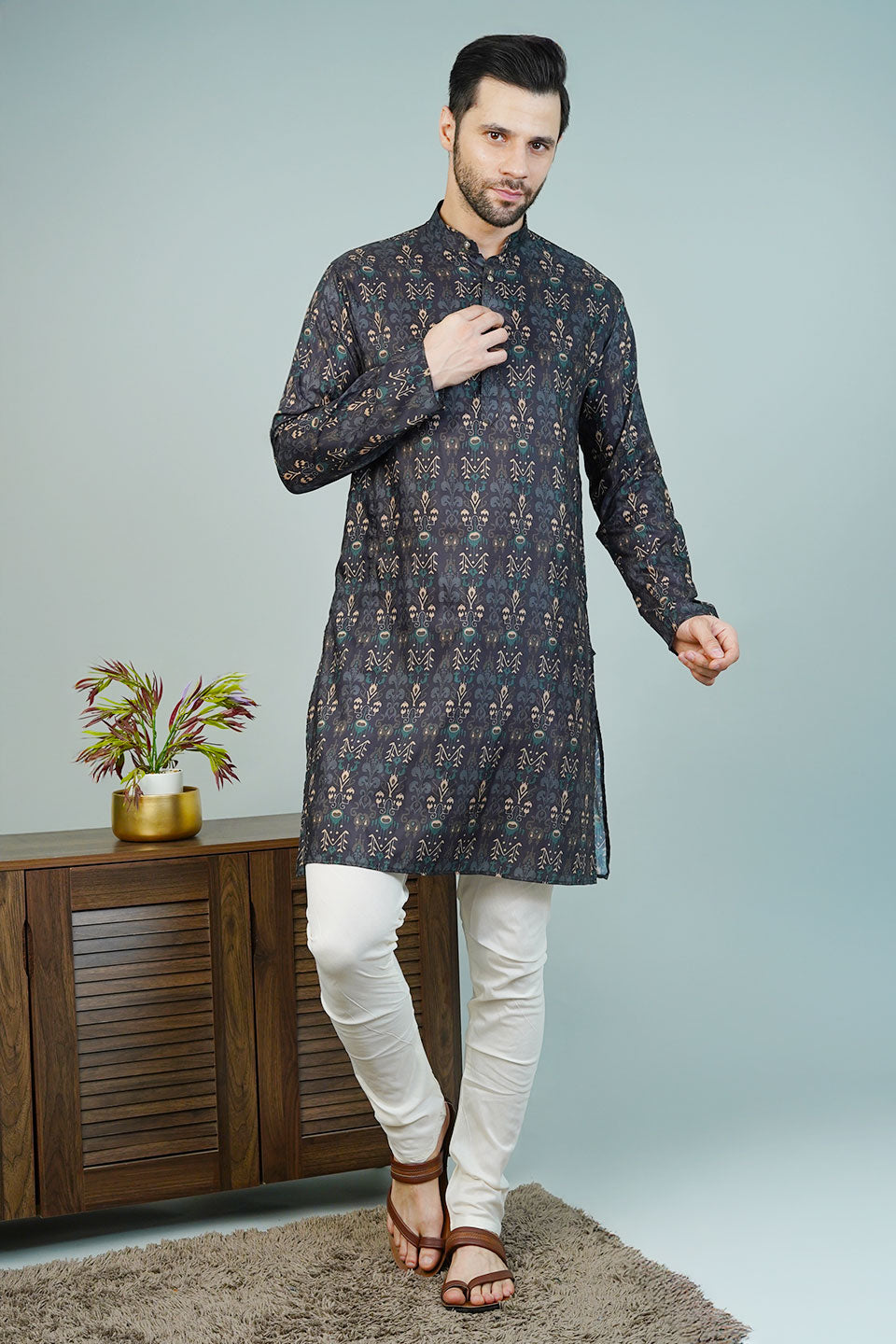 Cotton Black Long Kurtas