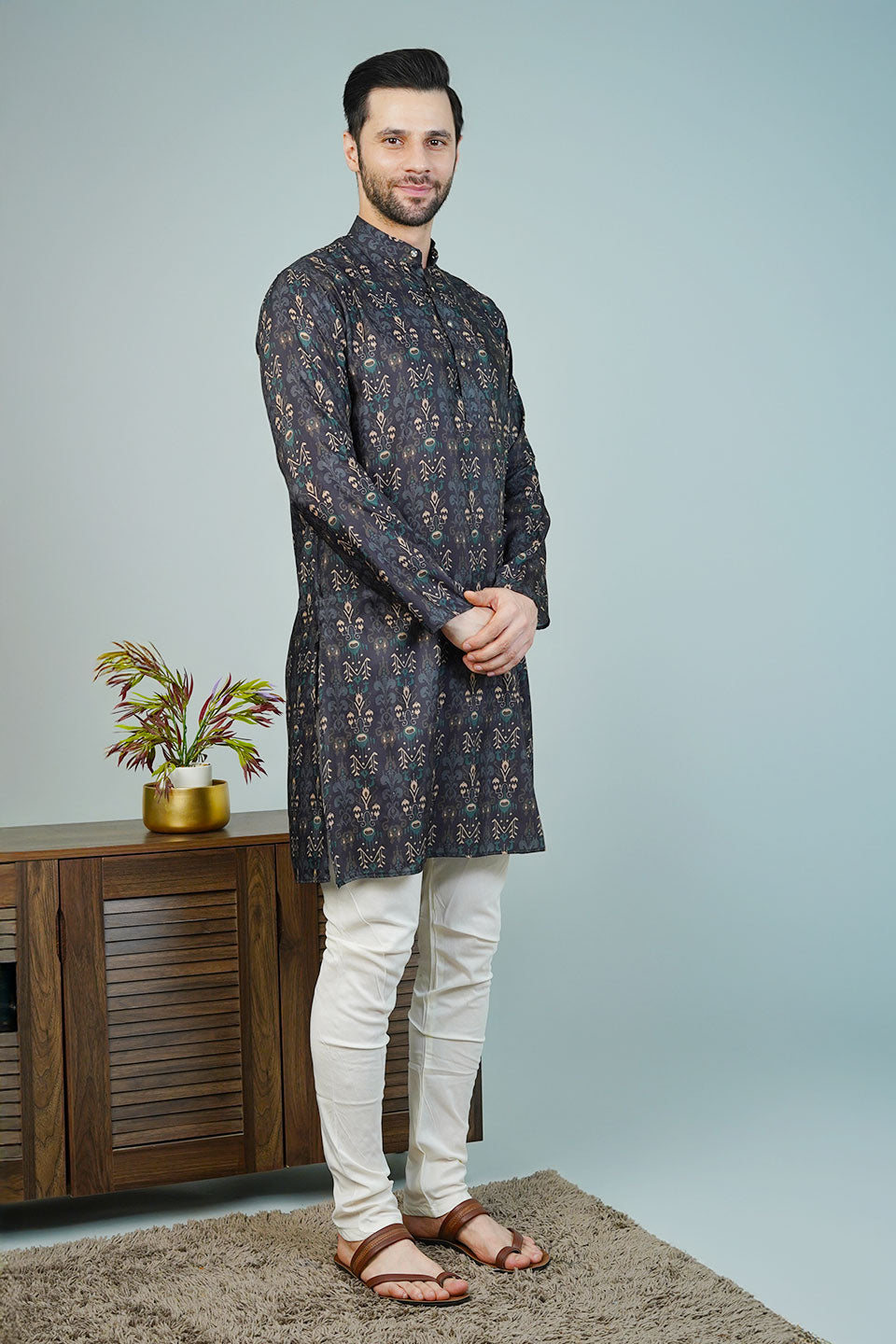 Cotton Black Long Kurtas