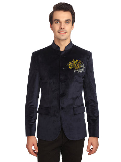 Gold Tiger-EmbroideBlue Blue Velvet Bandhgala
