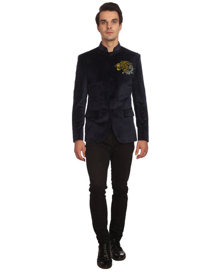 Gold Tiger-EmbroideBlue Blue Velvet Bandhgala