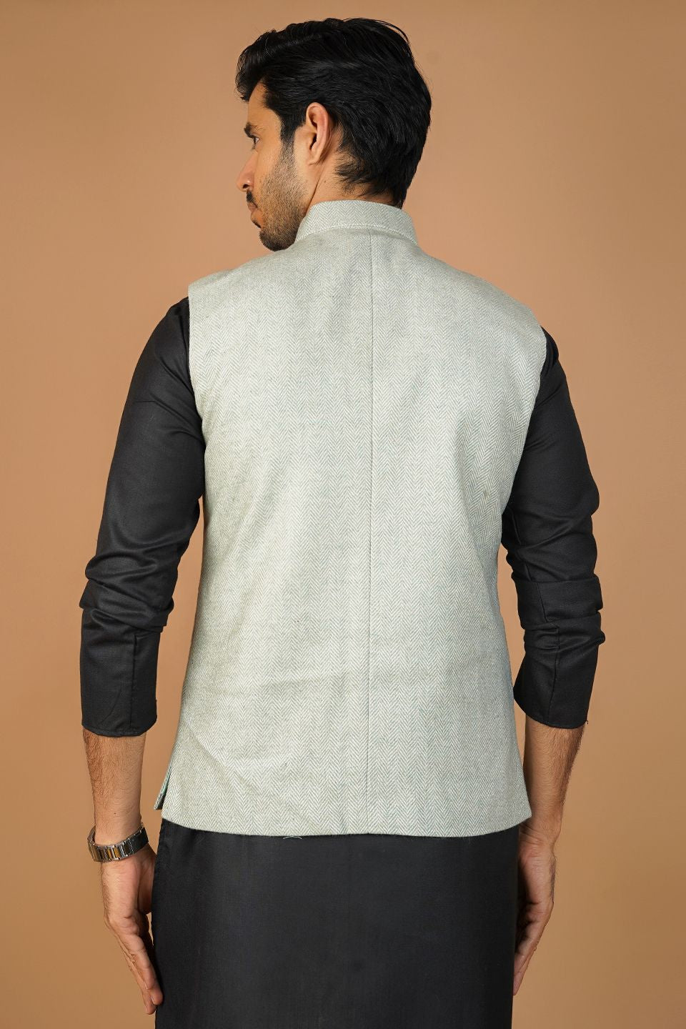 Tweedwool Green Nehru Jacket