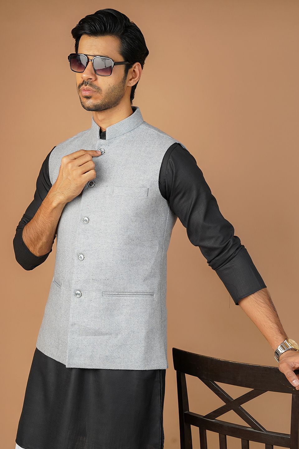 Tweedwool Blue Nehru Jacket