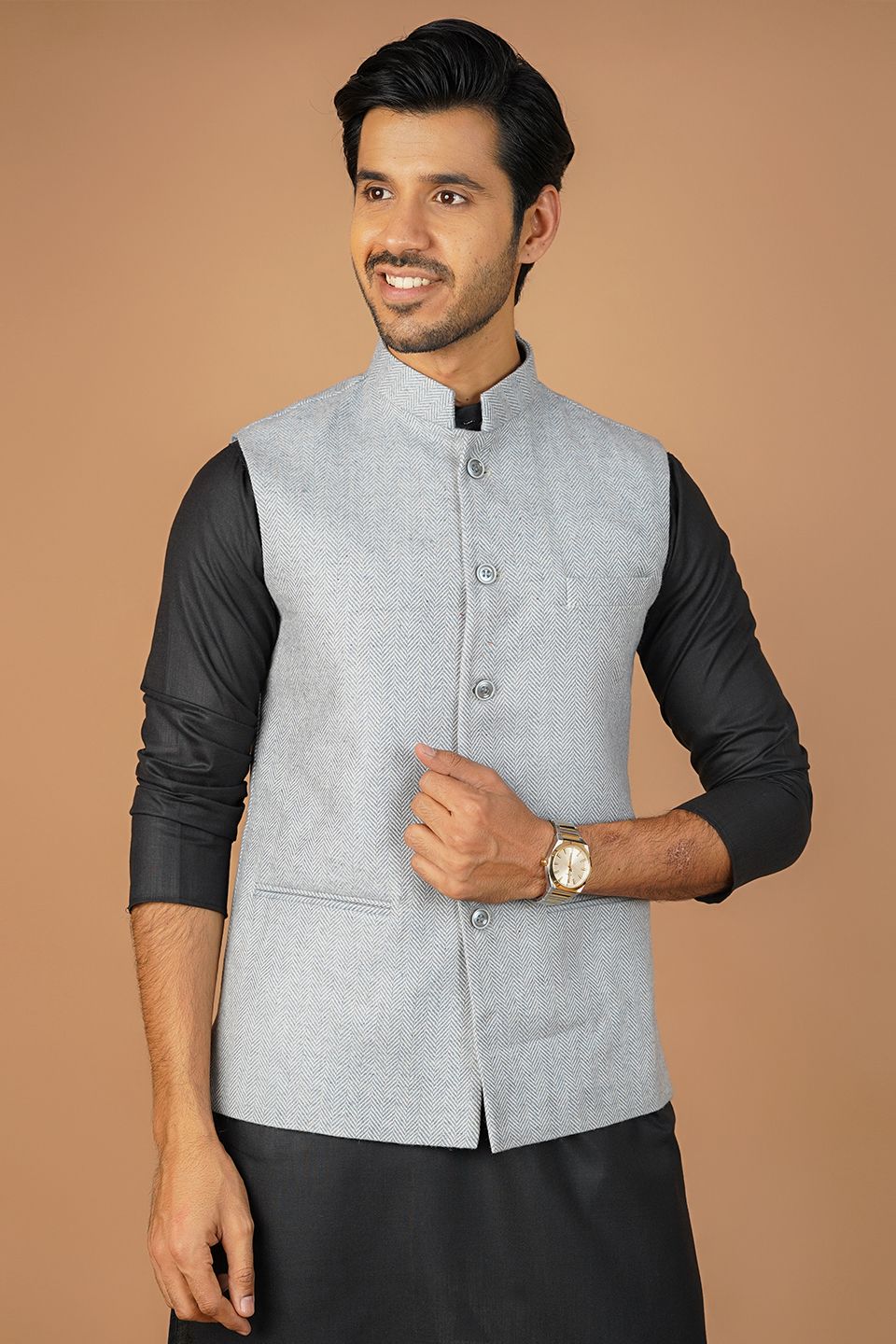 Tweedwool Blue Nehru Jacket