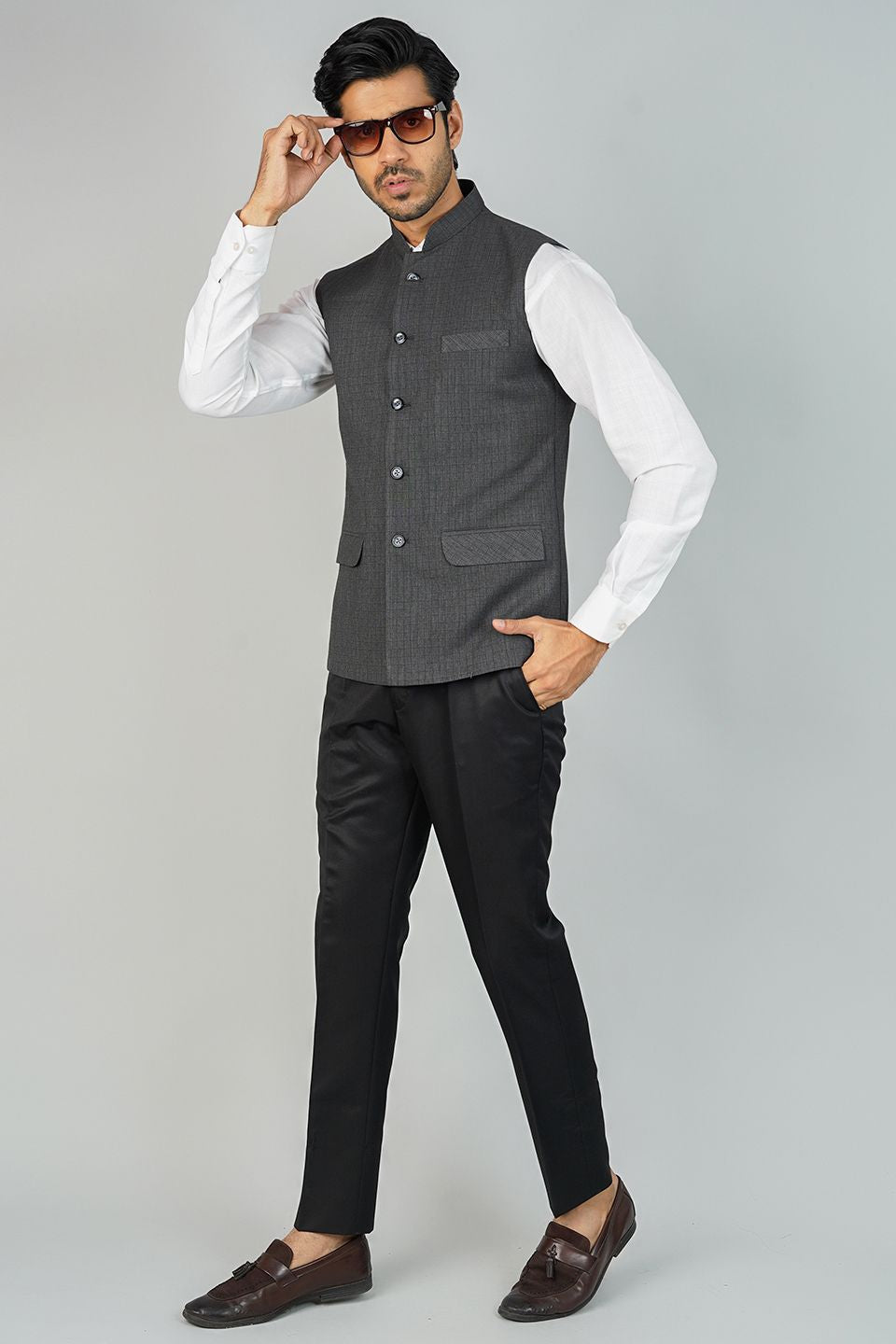Poly Viscose Grey Nehru Jacket