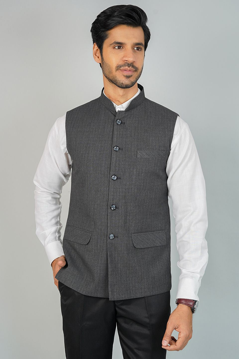 Poly Viscose Grey Nehru Jacket