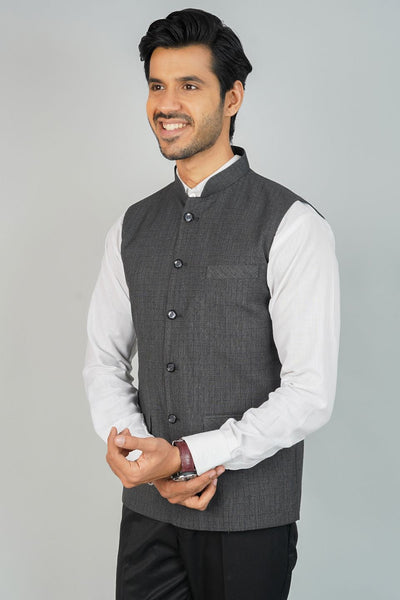Poly Viscose Grey Nehru Jacket