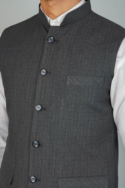 Poly Viscose Grey Nehru Jacket