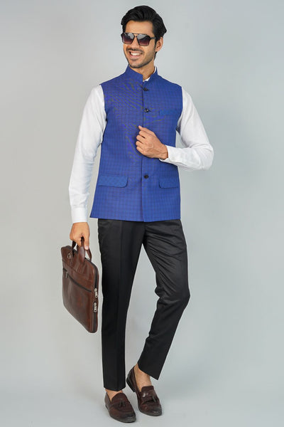 Poly Viscose Blue Nehru Jacket