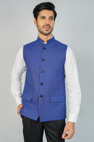 Poly Viscose Blue Nehru Jacket