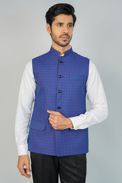 Poly Viscose Blue Nehru Jacket