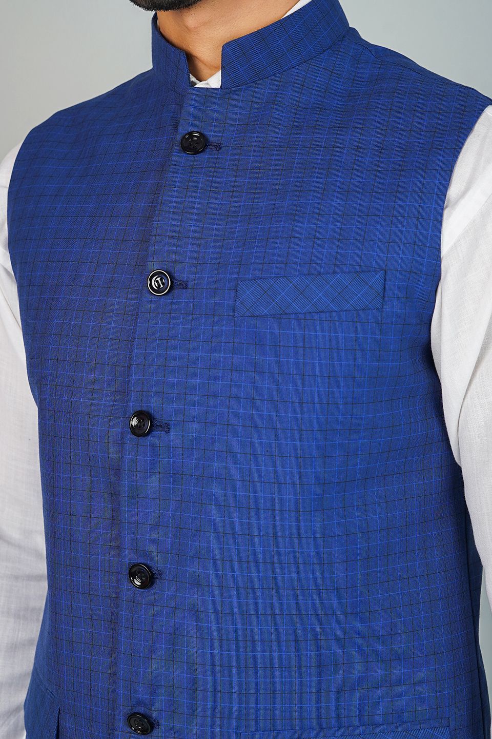 Poly Viscose Blue Nehru Jacket