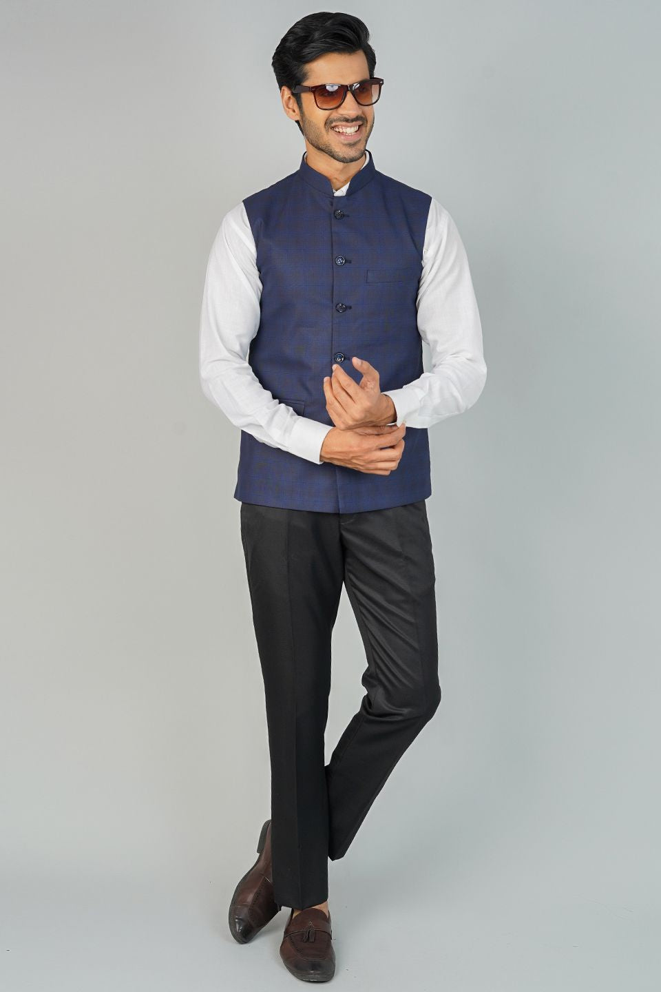 Poly Viscose Blue Nehru Jacket