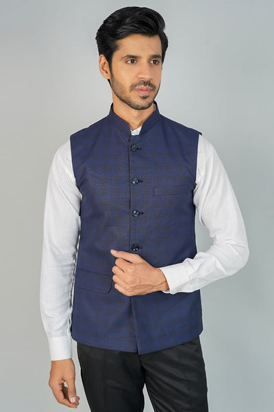 Poly Viscose Blue Nehru Jacket