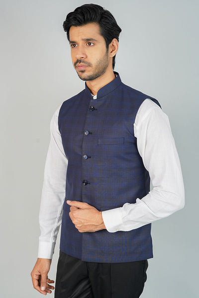 Poly Viscose Blue Nehru Jacket
