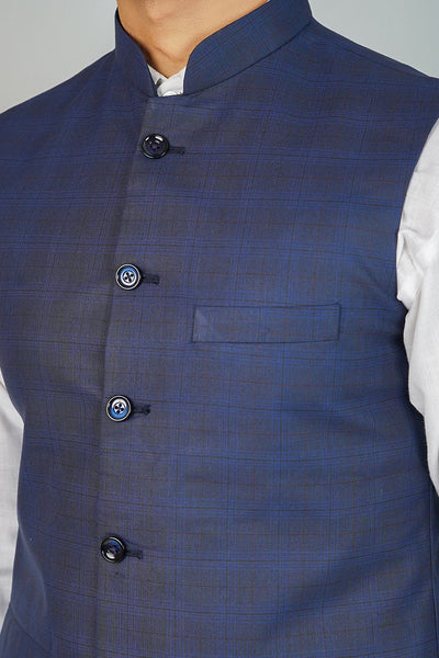 Poly Viscose Blue Nehru Jacket