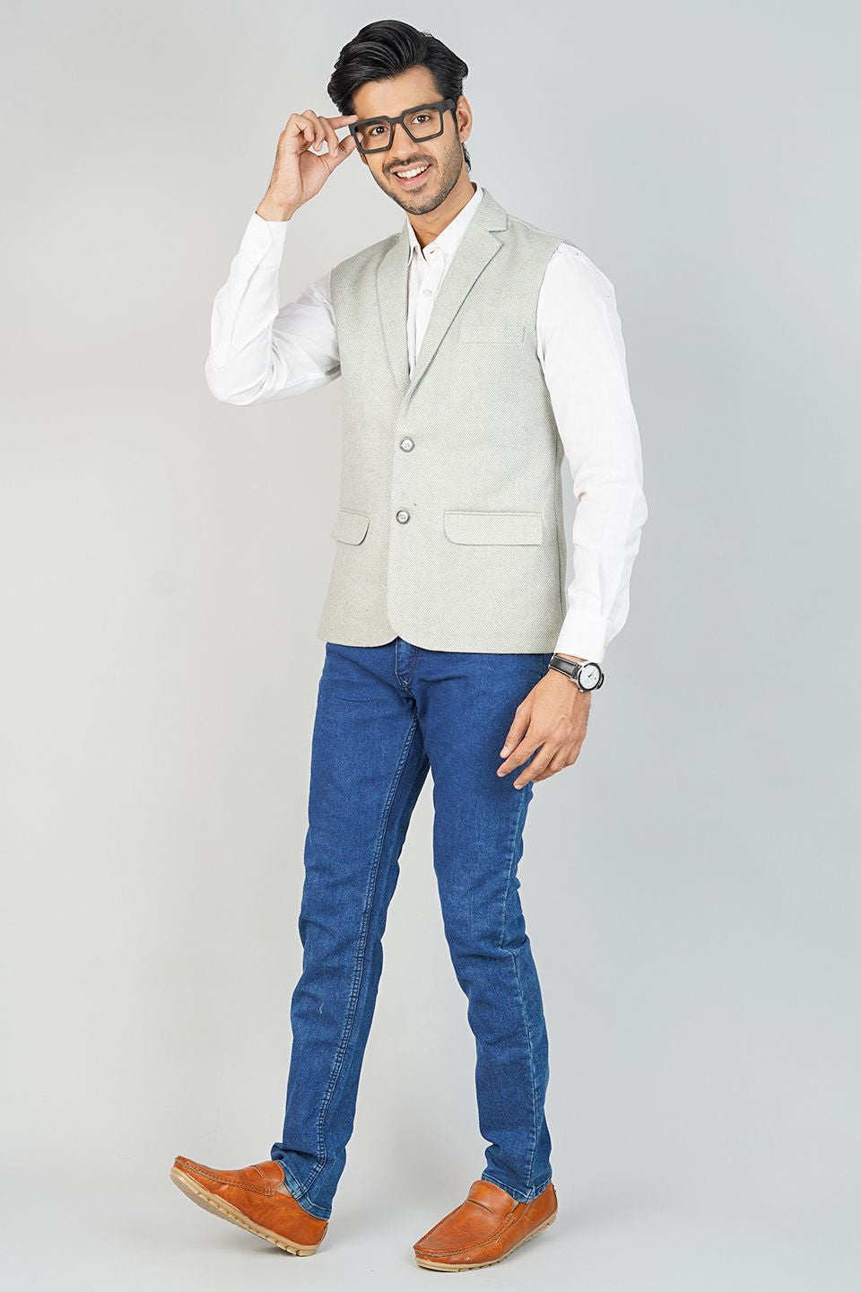 Tweedwool Green Nehru Jacket