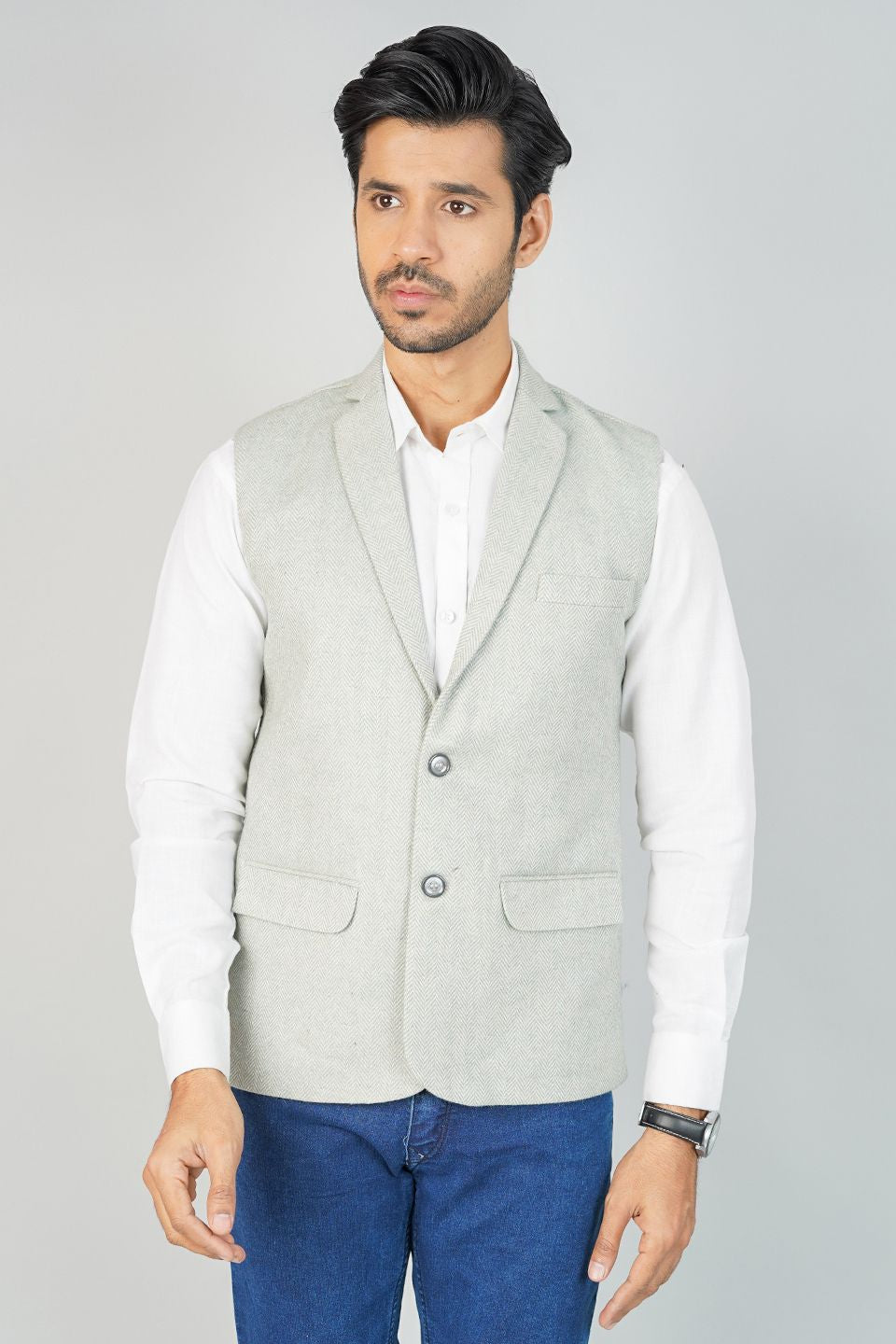 Tweedwool Green Nehru Jacket