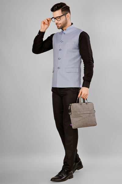 Polyester Cotton Blue Nehru Jacket