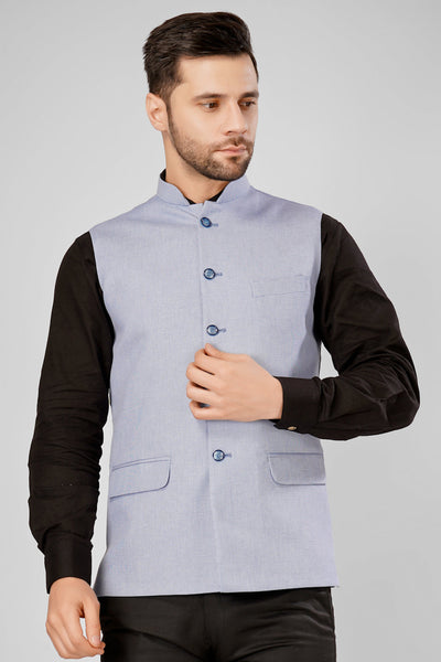 Buy Wintage Men's Polyester Cotton Blue Nehru Jacket