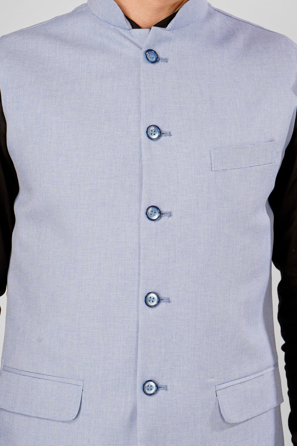 Polyester Cotton Blue Nehru Jacket