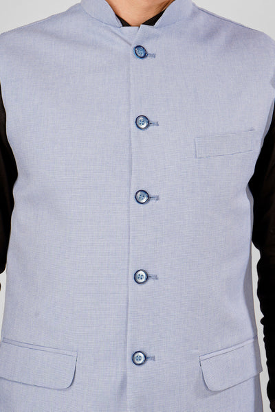 Polyester Cotton Blue Nehru Jacket