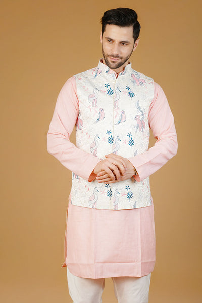 Rayon Emrbroidery White Waistcoat