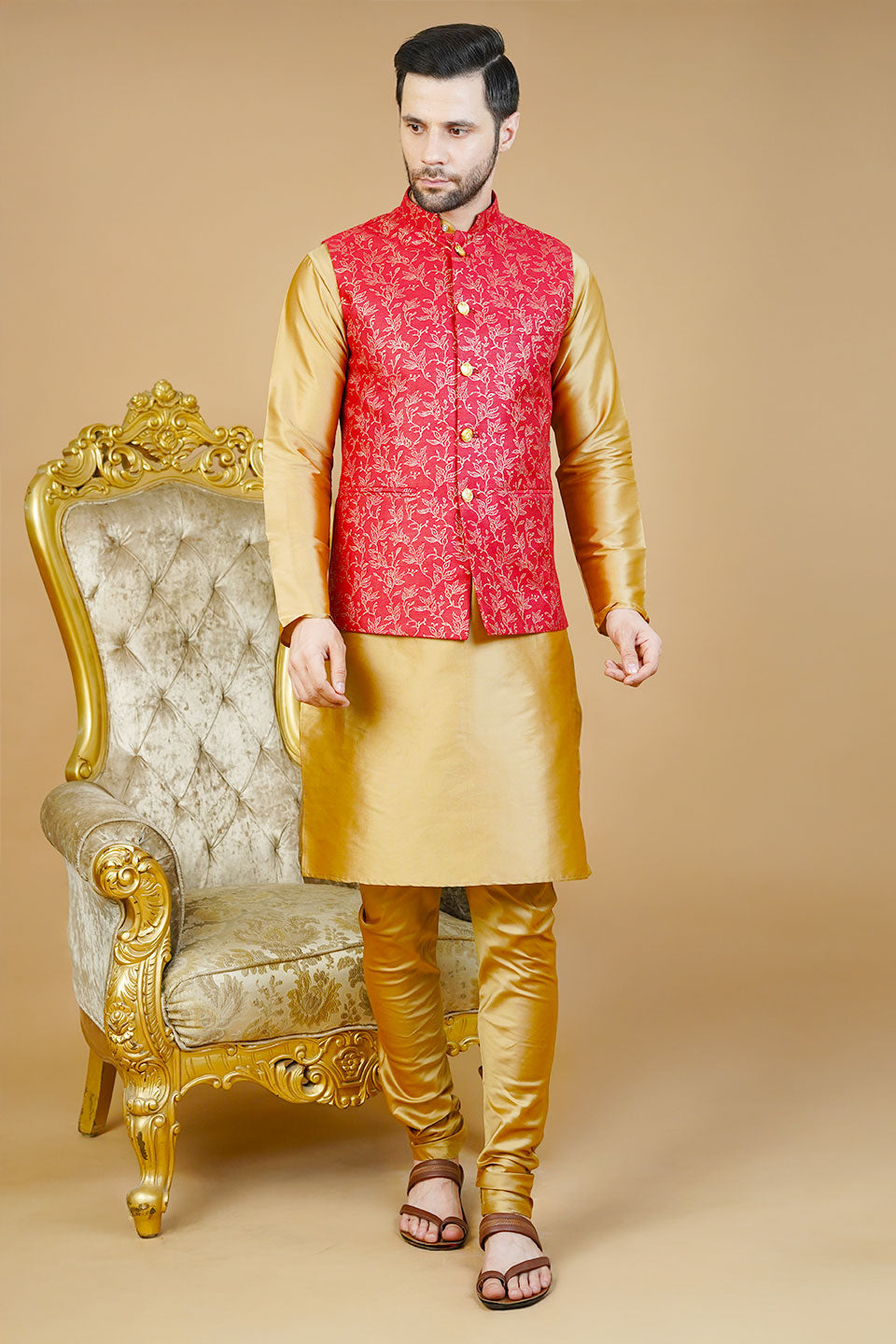 Rayon Red Nehru Jacket