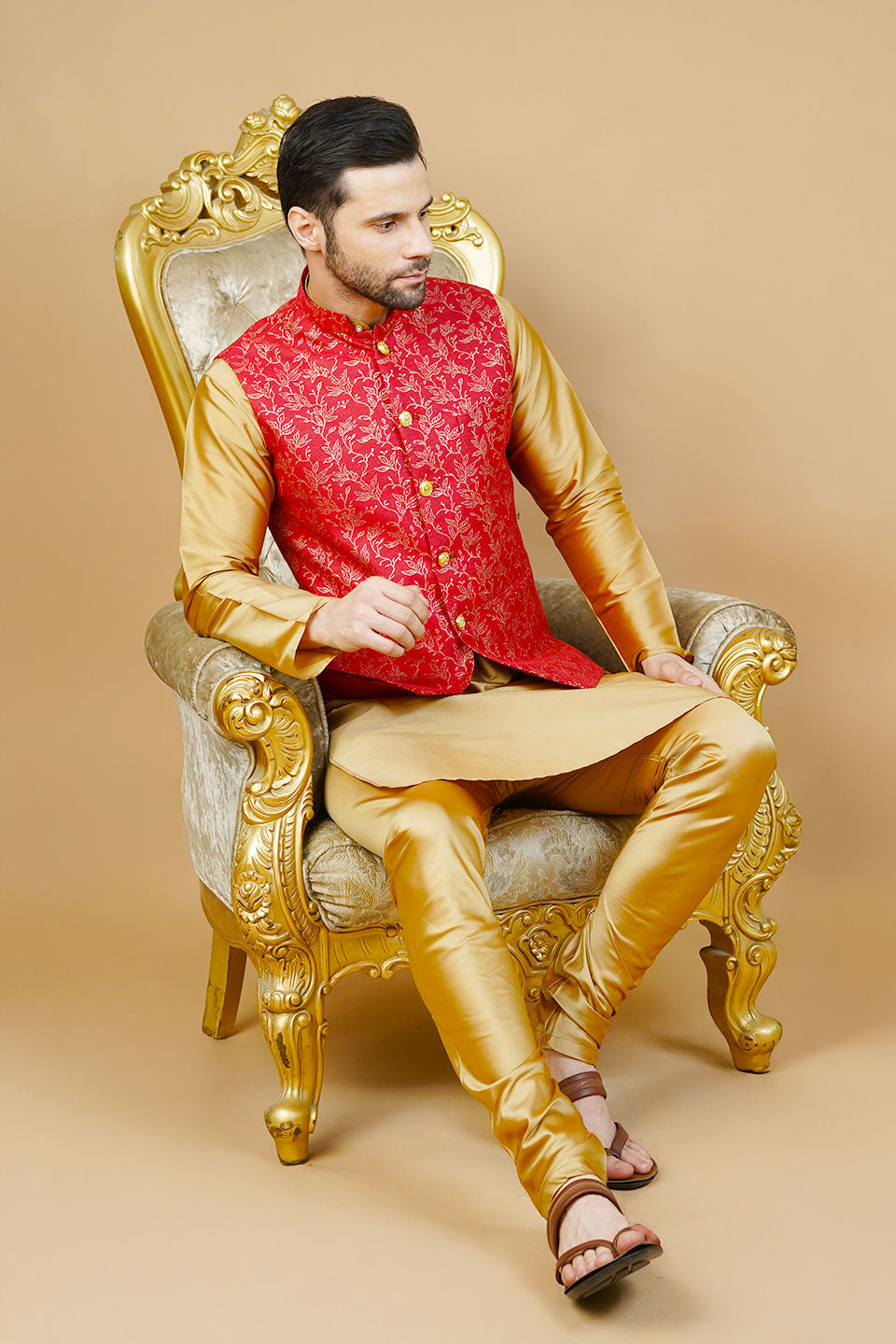 Rayon Red Nehru Jacket