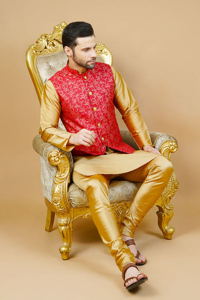 Rayon Red Nehru Jacket