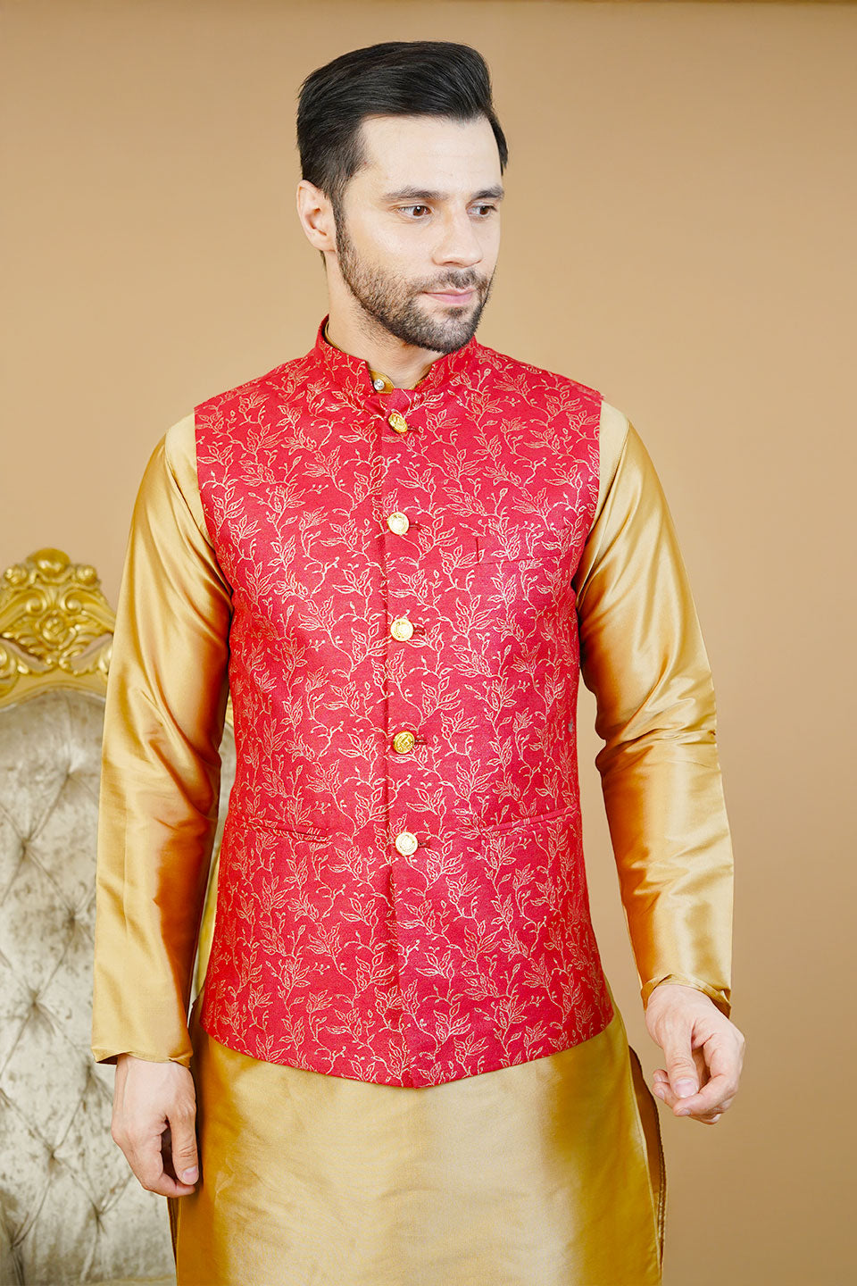 Rayon Red Nehru Jacket