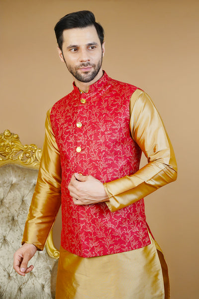 Rayon Red Nehru Jacket