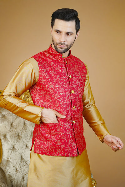 Rayon Red Nehru Jacket