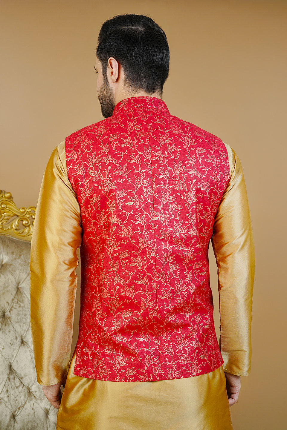 Rayon Red Nehru Jacket