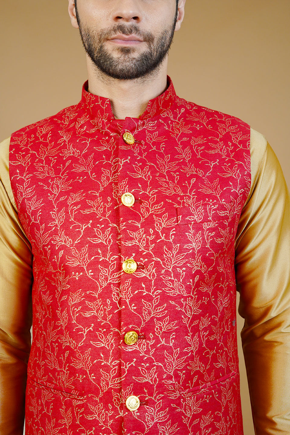 Rayon Red Nehru Jacket