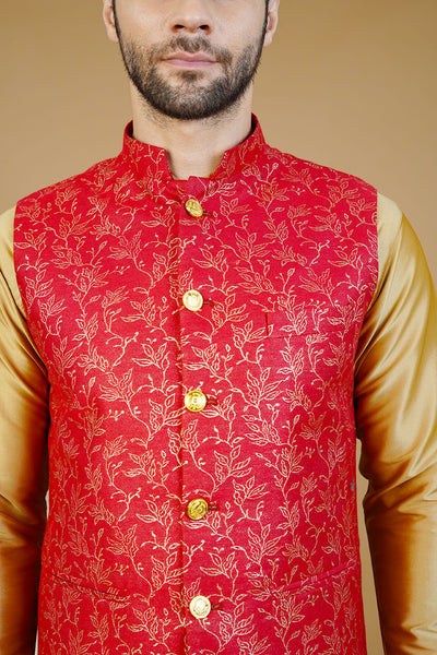 Rayon Red Nehru Jacket