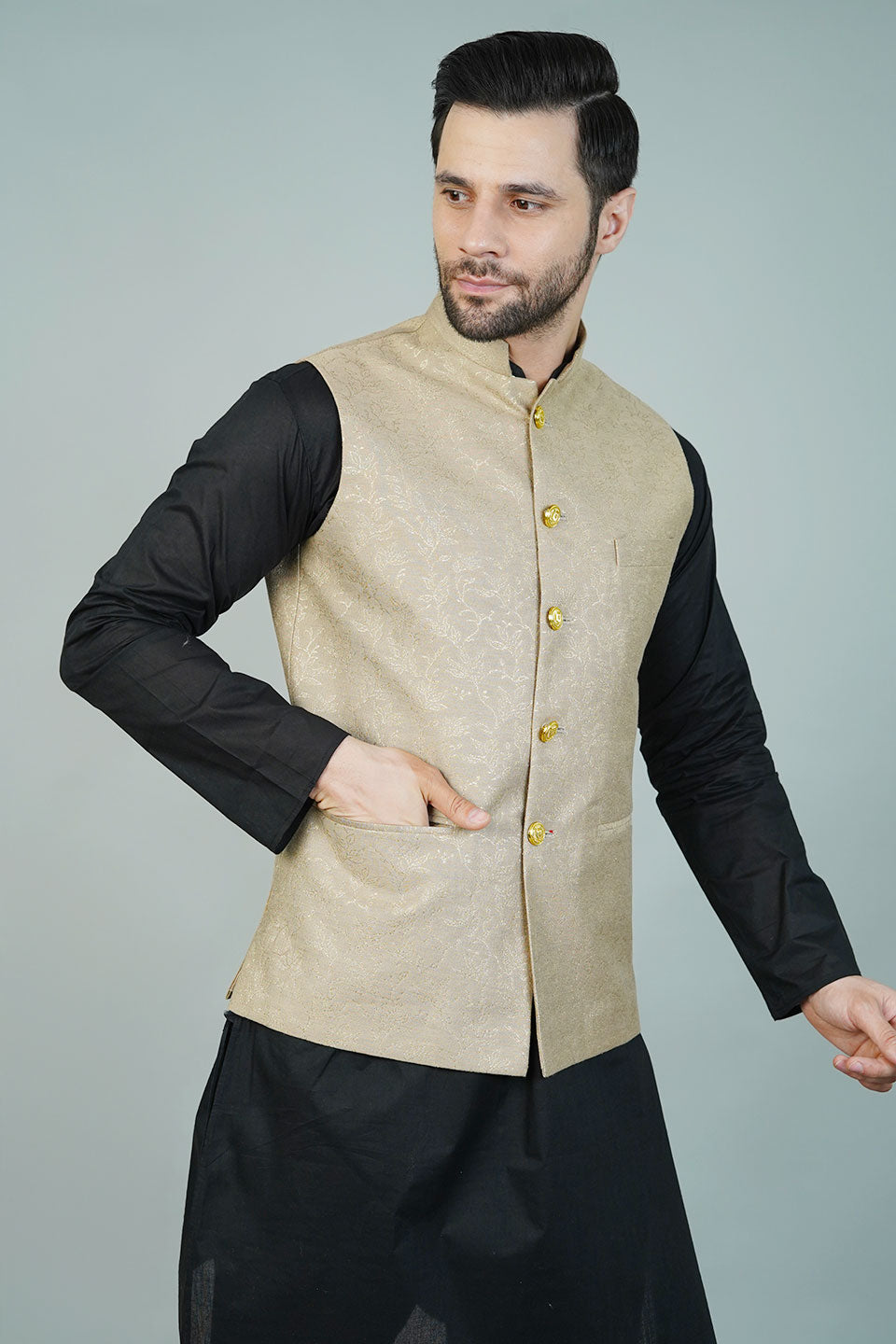 Rayon Gold Nehru Jacket