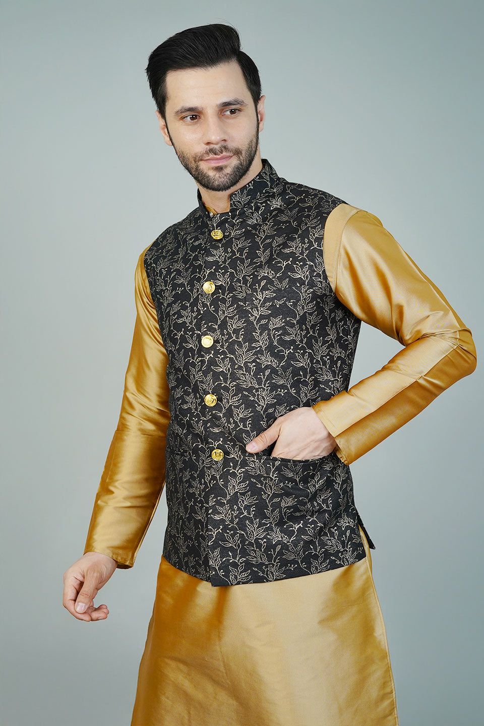 Rayon Black Nehru Jacket