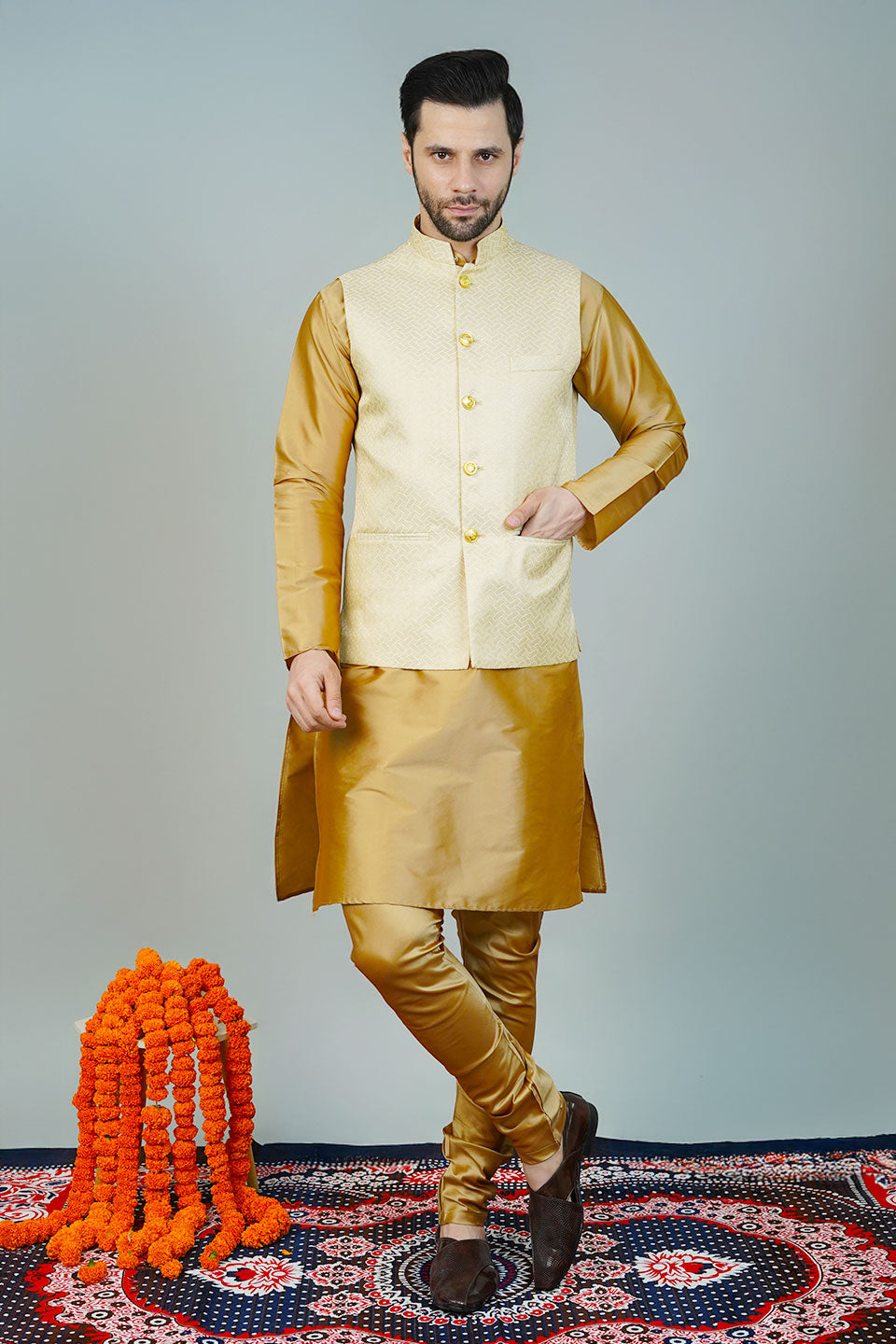 Rayon Gold Nehru Jacket