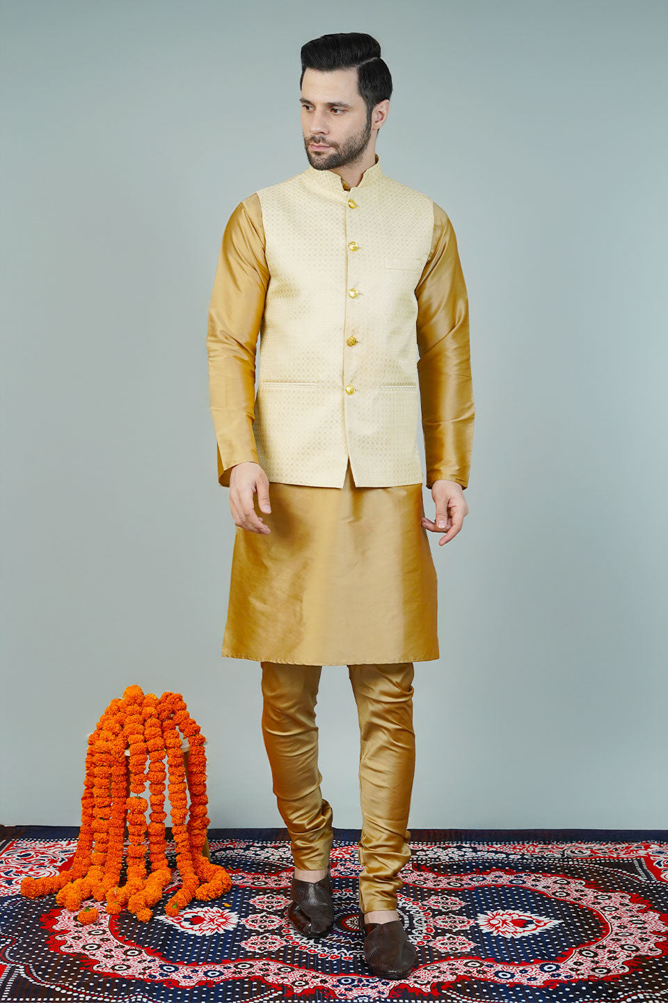 Rayon Gold Nehru Jacket